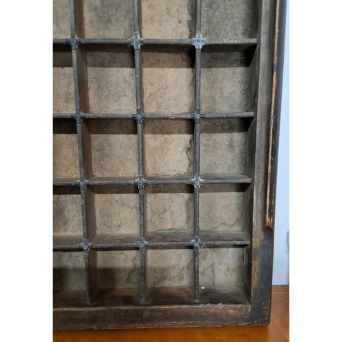 49 - An antique printers type tray. Measuring 82 cm x 37 cm