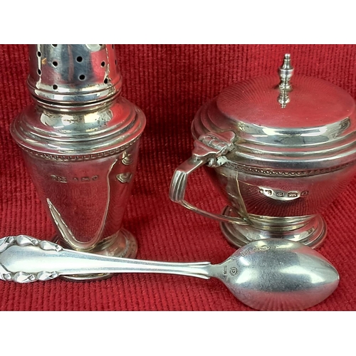 66 - Three pieces of antique Sterling silver to include a Salt seller, a salt shaker and spoon. Weighing ... 