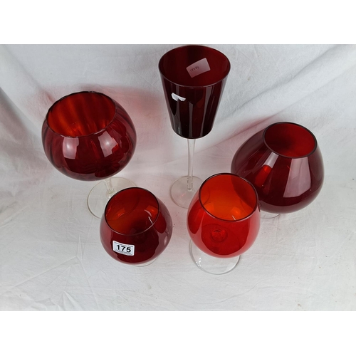 175 - A collection of large vintage red glassware.