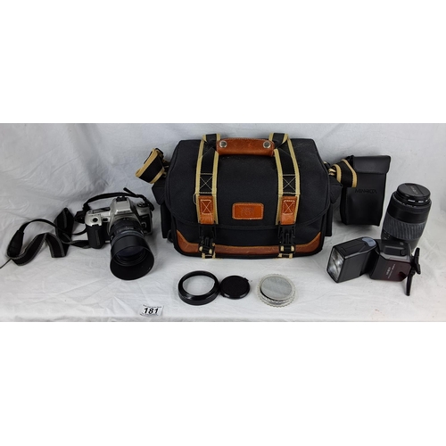 181 - A Jessop camera bag and contents, to include a Minolta AF Zoom 75-300mm 1:45 (32) - 5.6 lens, a Mino... 