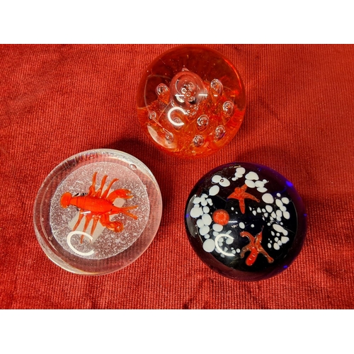 10 - Three decorative glass paperweights.