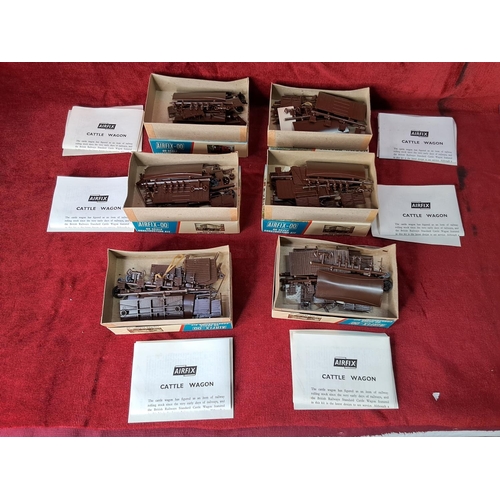 19 - Six vintage boxed Airfix 00 limited production Cattle Wagon kits, pattern No R5.