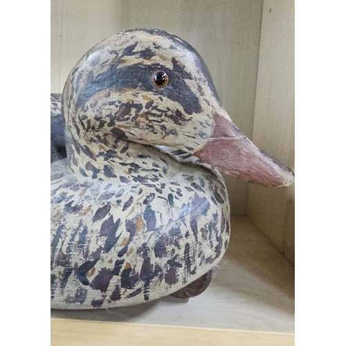 13 - A stunning handmade wooden duck decoy, with hand painted effect, measuring 39cm long.