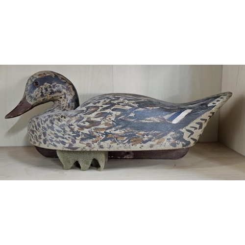 13 - A stunning handmade wooden duck decoy, with hand painted effect, measuring 39cm long.