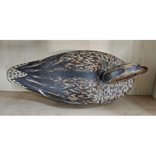 13 - A stunning handmade wooden duck decoy, with hand painted effect, measuring 39cm long.