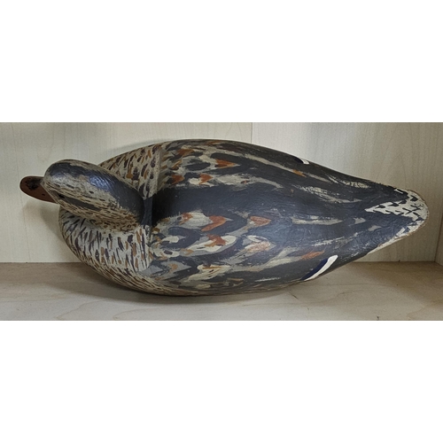 15 - A stunning handmade wooden duck decoy, with hand painted effect, measuring 38cm long.