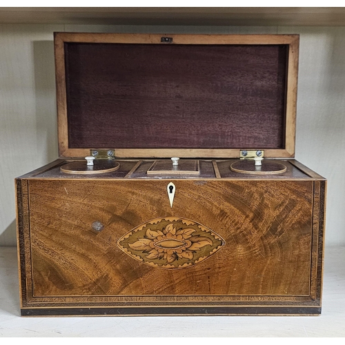 17 - A stunning antique/ Georgian mahogany tea caddy with inlaid design, 29cm x 15cm x 17cm.