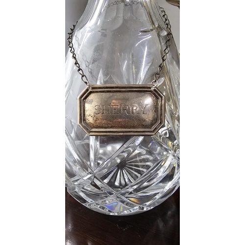 2 - A Tyrone Crystal decanter with Sterling Silver 'Sherry' decanter tag/ label.