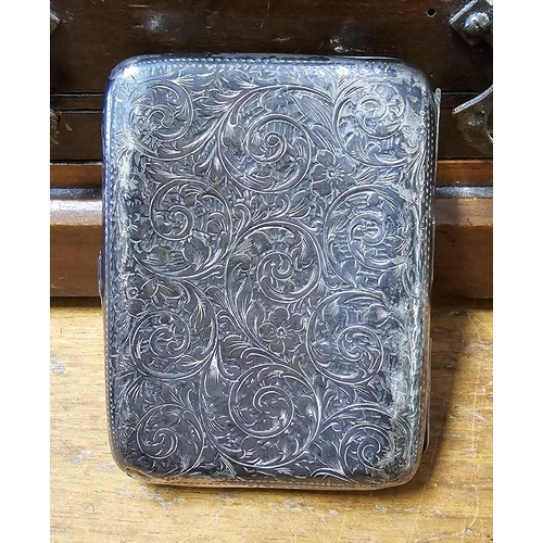 48 - An antique Sterling Silver cigarette case, with engine turned design, Weight 86g.