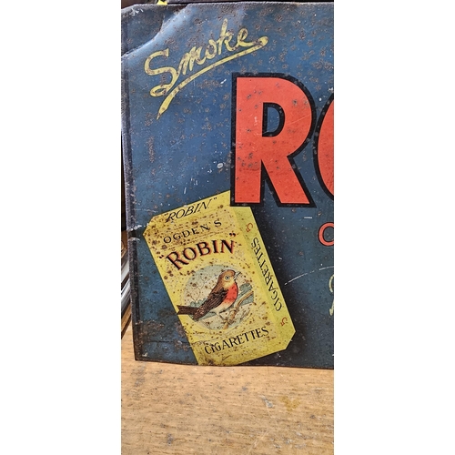 50 - A stunning vintage/ antique metal advertising sign, 'Smoke Robin Cigarettes - Popular Everywhere', m... 