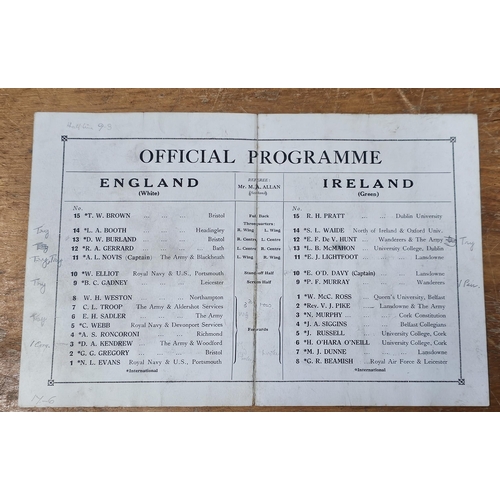 58 - An original match programme for the Rugby Union International match between England v Ireland, playe... 