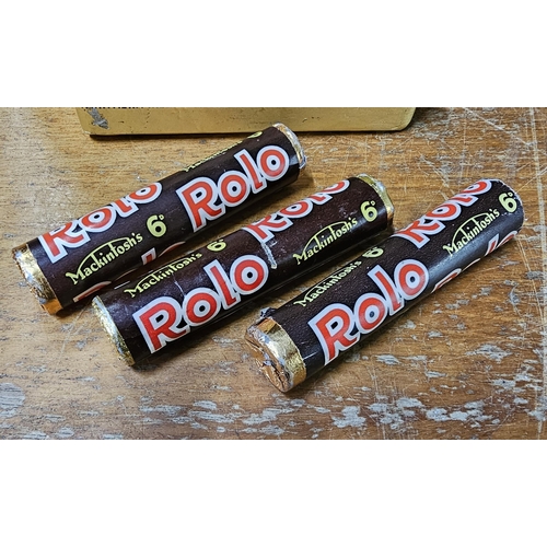 61 - A collection of vintage shop display items to include 3 packets of Rolo chocolates & a Creamline Iri... 