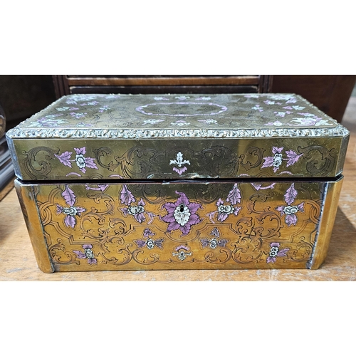 68 - A stunning antique French brass tea caddy, measuring 25cm x 14cm x 12cm.