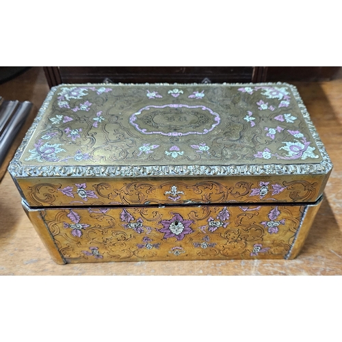 68 - A stunning antique French brass tea caddy, measuring 25cm x 14cm x 12cm.