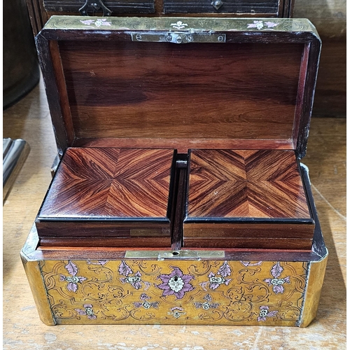 68 - A stunning antique French brass tea caddy, measuring 25cm x 14cm x 12cm.