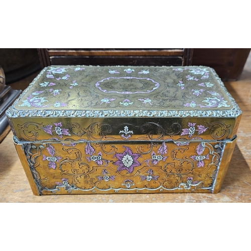 68 - A stunning antique French brass tea caddy, measuring 25cm x 14cm x 12cm.