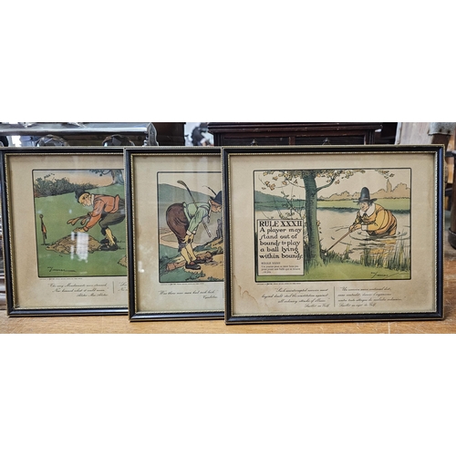 69 - A set of 3 vintage Golfing themed prints, measuring 30.5cm x 24cm.