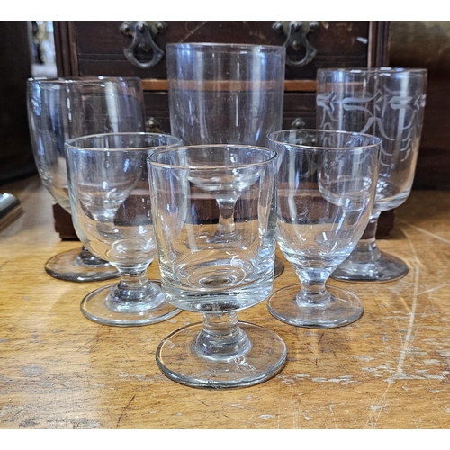 78 - A collection of 6 antique hand blown 'Rummer' glasses of various sizes, to include a decorative etch... 