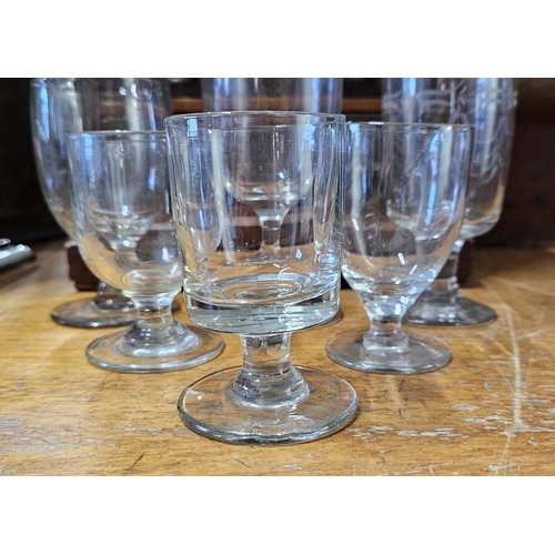 78 - A collection of 6 antique hand blown 'Rummer' glasses of various sizes, to include a decorative etch... 