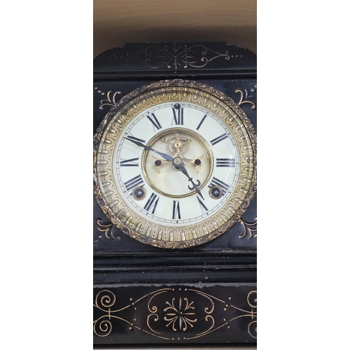 8 - A stunning antique/ Victorian slate mantle clock with brocot escapement movement, measuring 11.5