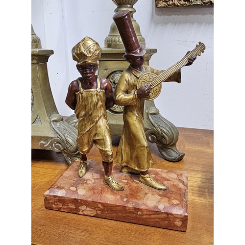 85 - A stunning antique Vienna Bronze cold painted figure, 'The Musician', mounted on marble base, measur... 