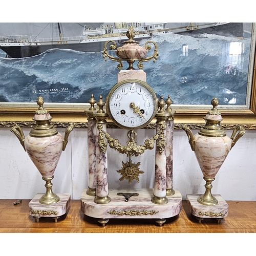 89 - A stunning antique French marble clock with garniture set.