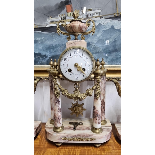 89 - A stunning antique French marble clock with garniture set.