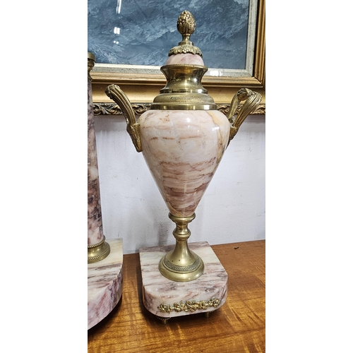 89 - A stunning antique French marble clock with garniture set.