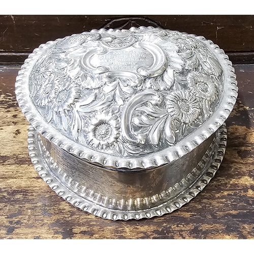 93 - A stunning antique Sterling Silver heart shaped trinket box with decorative design, engraved, 'MGC 3... 