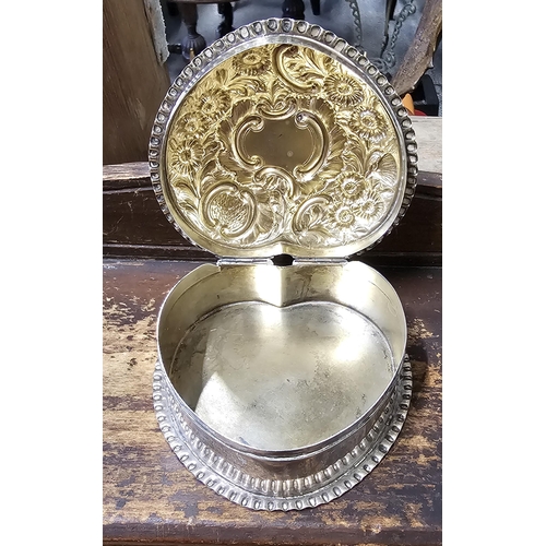 93 - A stunning antique Sterling Silver heart shaped trinket box with decorative design, engraved, 'MGC 3... 