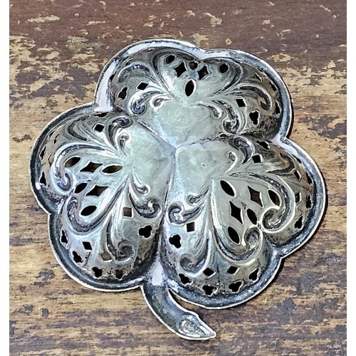 95 - A stunning antique Sterling Silver shamrock shaped dish with decorative pierced design.