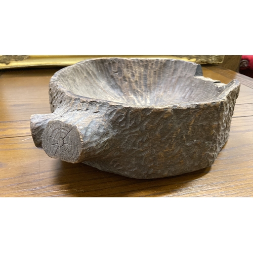 87 - A wooden tree trunk bowl inscribed 'D51 Genuine Oak out of Wingerworth Hall, Derbyshire'.