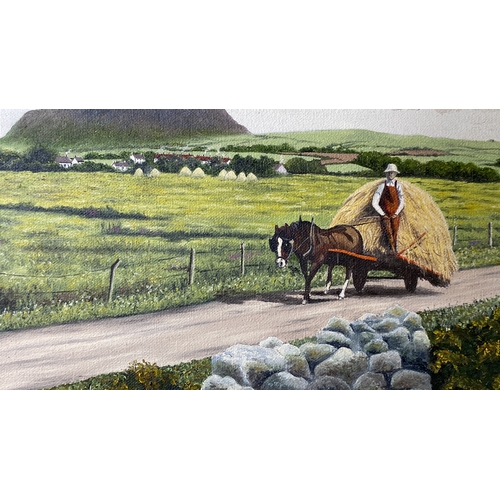 13 - A framed oil painting 'Bringing Home the Hay' signed J G Russell.