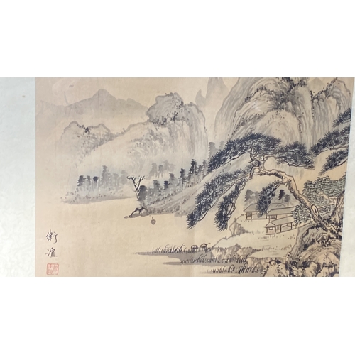 62 - A framed painting of a Japanese landscape, signed by the Artist, measuring 19