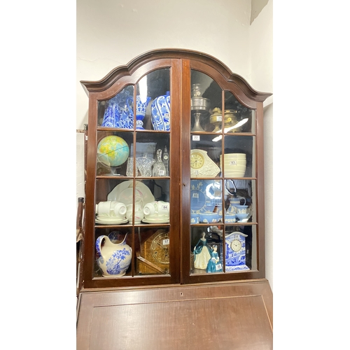 77 - An antique style bookcase bureau  with glazed top section, measuring 220x90x48cm.