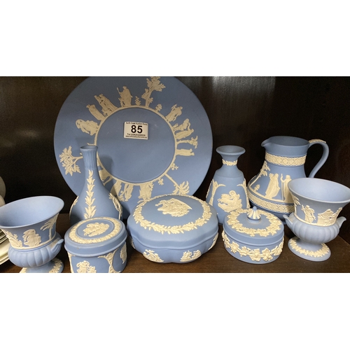 85 - A large collection of Wedgwood Jasper Ware pale blue.