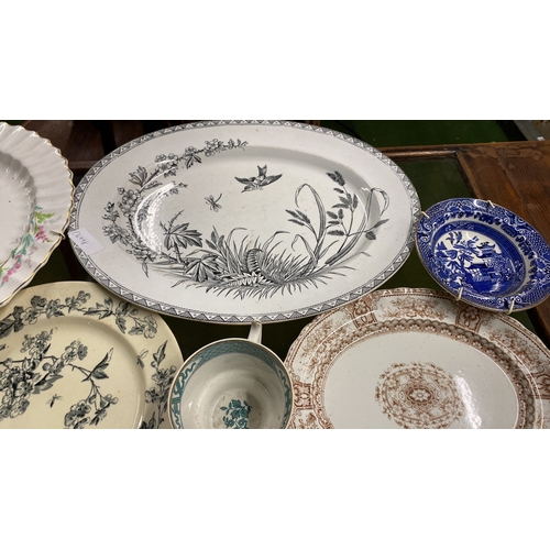 158 - Two Willow patterned bowls, an early Wedgwood plate, 'On the Alert', and more.