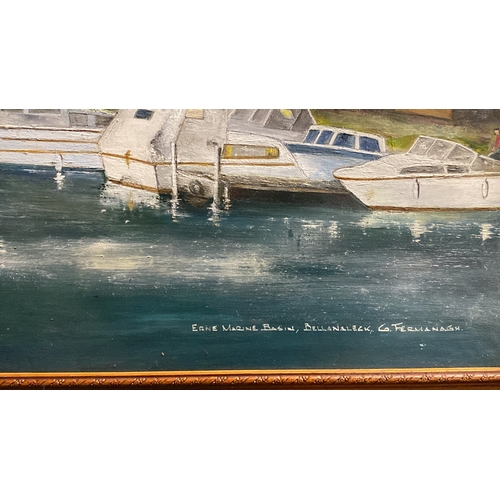 173 - A framed oil painting on board 'Erne Mourne Basin, Bellanaleek, Co Fermanagh'.