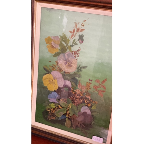 186 - A mahogany framed painting on glass of flowers.