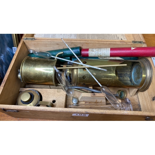 195 - A wooden cased French J Salleron brass still to include instruction leaflet, test tubes etc.