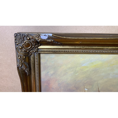 200 - A framed oil on canvas of a sailing ship.