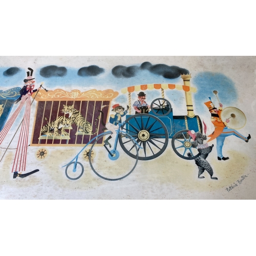 208 - A vintage framed picture 'Circus Procession' by Patricia Banton, measuring 38cm x 89cm.