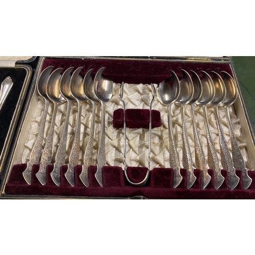 126 - Two vintage cased sets of silver plated teaspoons and sugar nips and more.