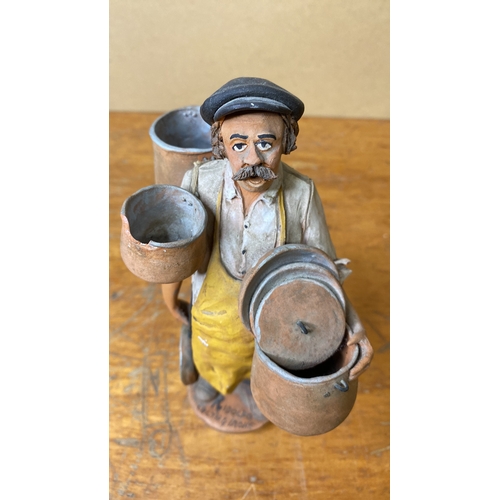 224 - A terracotta figurine 'The Pot Seller' signed Ridolfo Caltagibone (a/f).