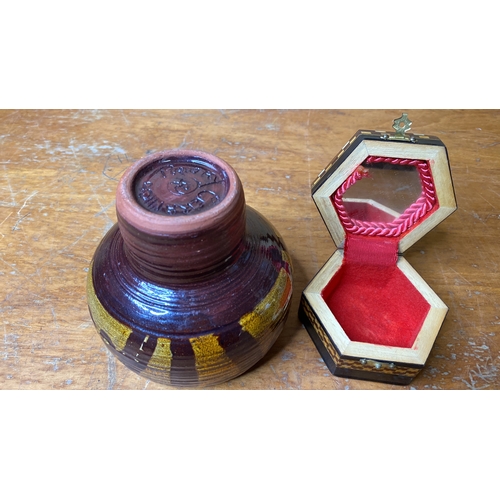 232 - A studio pottery glazed pot and and a wooden trinket box.