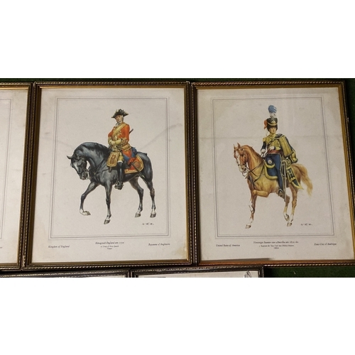 179 - Two sets of four pictures of military figures on horseback (a/f glass damaged on two of the pictures... 