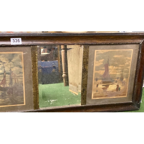 336 - A vintage hall mirror with two boat seat panels.