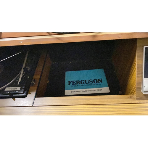 351 - A vintage Ferguson Stereogram model 3367 in a Sapele veneered wooden cabinet, top pull up and slide ... 