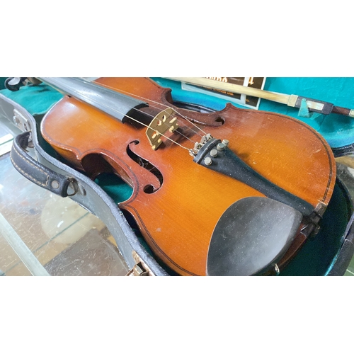 352 - A Parrot Music wooden cased violin with case.