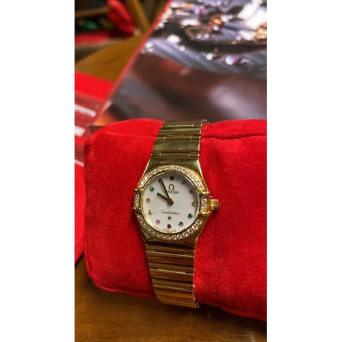 391 - A magnificent 18ct gold ladies Omega Constellation wristwatch, complete with box, outer box & all as... 